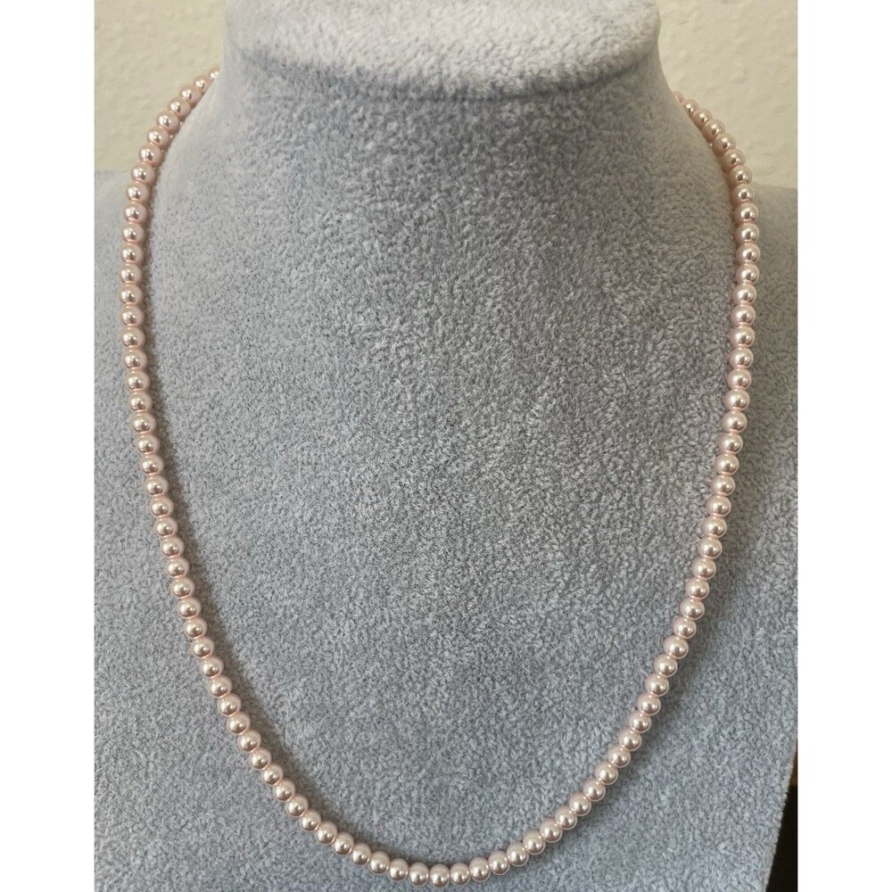 Pale Pink Glass Faux Pearl Necklace Clasp Stamped 925